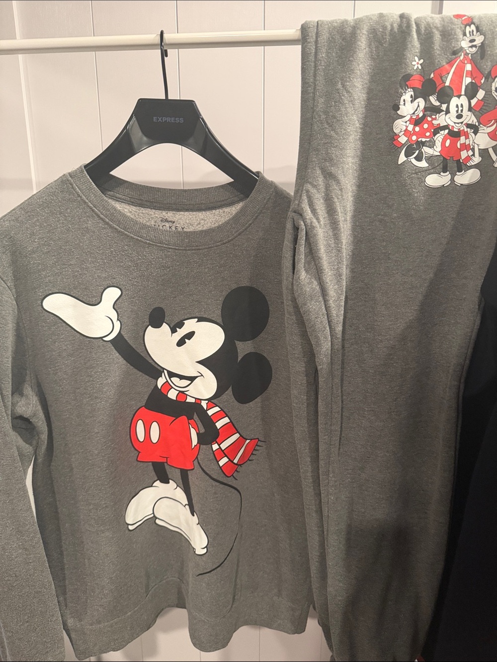 Disney Grey Sweatshirt Large with Mickey Mouse and Red Accent w/matching joggers